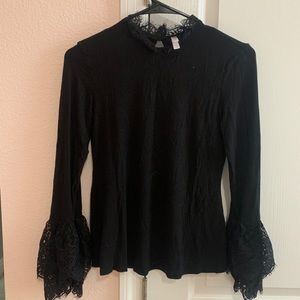 Black blouse with lace sleeves